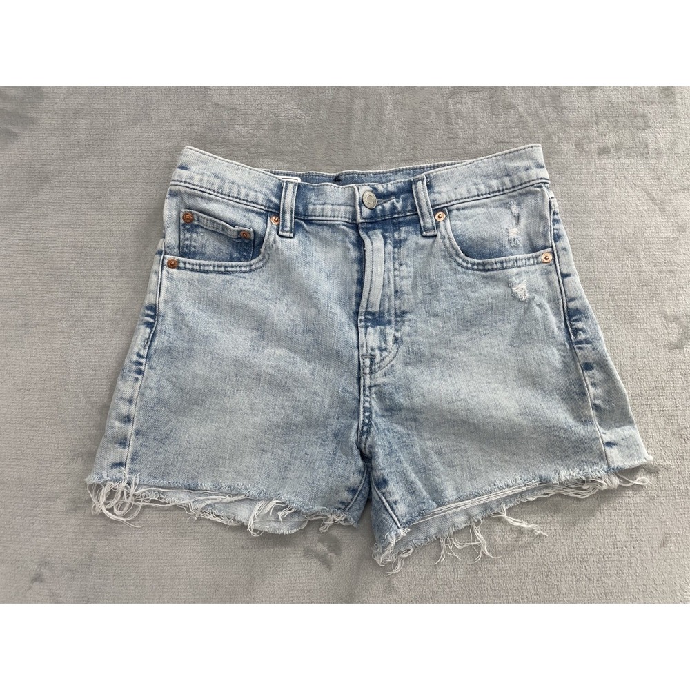 GAP Denim Shorts Women 26 2P Light Wash High Rise 4" Distressed Raw Hem